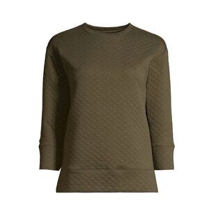 Women's 3 Quarter Sleeve Quilted Crew Neck Top